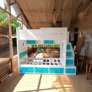 Tempat tidur anak duco tingkat cat kombinasi putih tosca 300x300 - Papan Nama Meja Direktur Custom