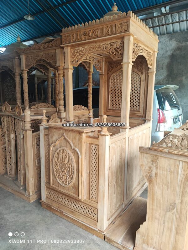 IMG 20230406 115151 - Mimbar Masjid Kubah Ukiran Minimalis Kayu Jati Ready Stock