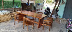 Set kursi makan Betawi jati kombinasi meja blok trembesi alami