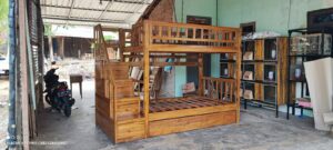 Tempat Tidur Anak Tingkat Dipan Sorong Laci Kayu Jati