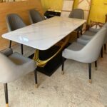 Dining Table Modern Mewah – Set Meja Makan Kaki Besi Top Marmer