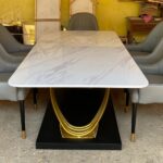 Dining Table Modern Mewah – Set Meja Makan Kaki Besi Top Marmer