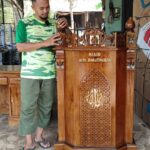 Mimbar Masjid Podium Ukiran Minimalis Terbaru Custom Nama Full Kayu Jati