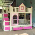 Tempat Tidur Anak Tingkat Warna Cream Kombinasi Pink Terbaru Full Kayu Jati