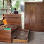 Tempat Tidur Sorong Dipan Anak Plus Lemari Pakaian Sliding Full Kayu Jati