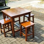 Meja Makan Kayu Mahoni Minimalis Modern Kursi Cafe