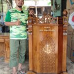 Mimbar Masjid Podium Ukiran Minimalis Terbaru Custom Nama Full Kayu Jati