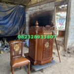 Mimbar Podium Kursi Minimalis Plus Tongkat Ukiran Mewah Full Kayu Jati