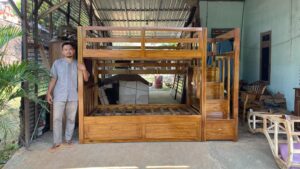 Tempat Tidur Tingkat Dipan Anak Tangga Laci Minimalis Custom Full Kayu Jati