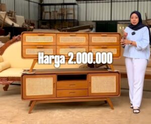 Meja Tv Retro Bufet Tv Minimalis Rotan Full Kayu Jati