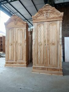 Lemari Ukiran Pakaian Kayu Jati Jepara 2 Pintu Minimalis Modern