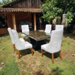 Set Meja Marmer Portoro Gold 180 x 90 cm