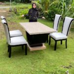 Set Kursi Meja Makan Marmer Stella Minimalis Modern Mewah Full Kayu Jati