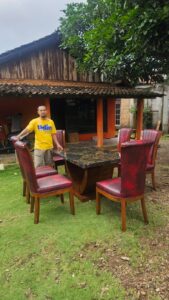 Kursi Meja Makan Marmer Portoro Gold Custom Warna Full Kayu Jati